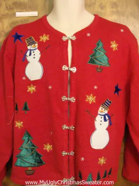 Twig Armed Snowman Ugly Festive Xmas Sweater
