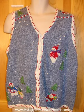 Ugly Christmas Sweater Vest with CandyCane Trim