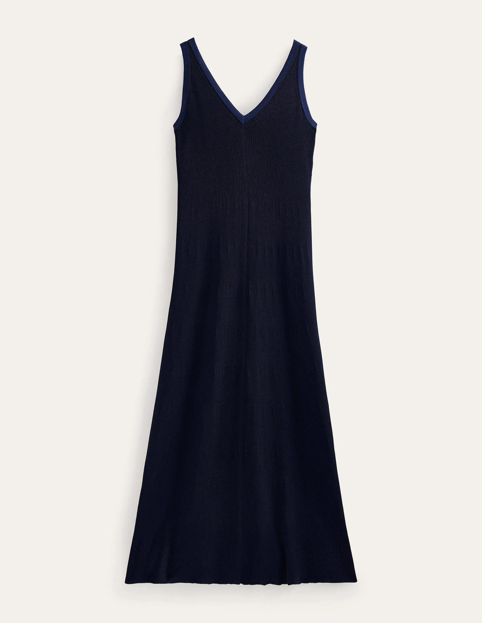 V-Neck Knitted Midi Dress-Navy