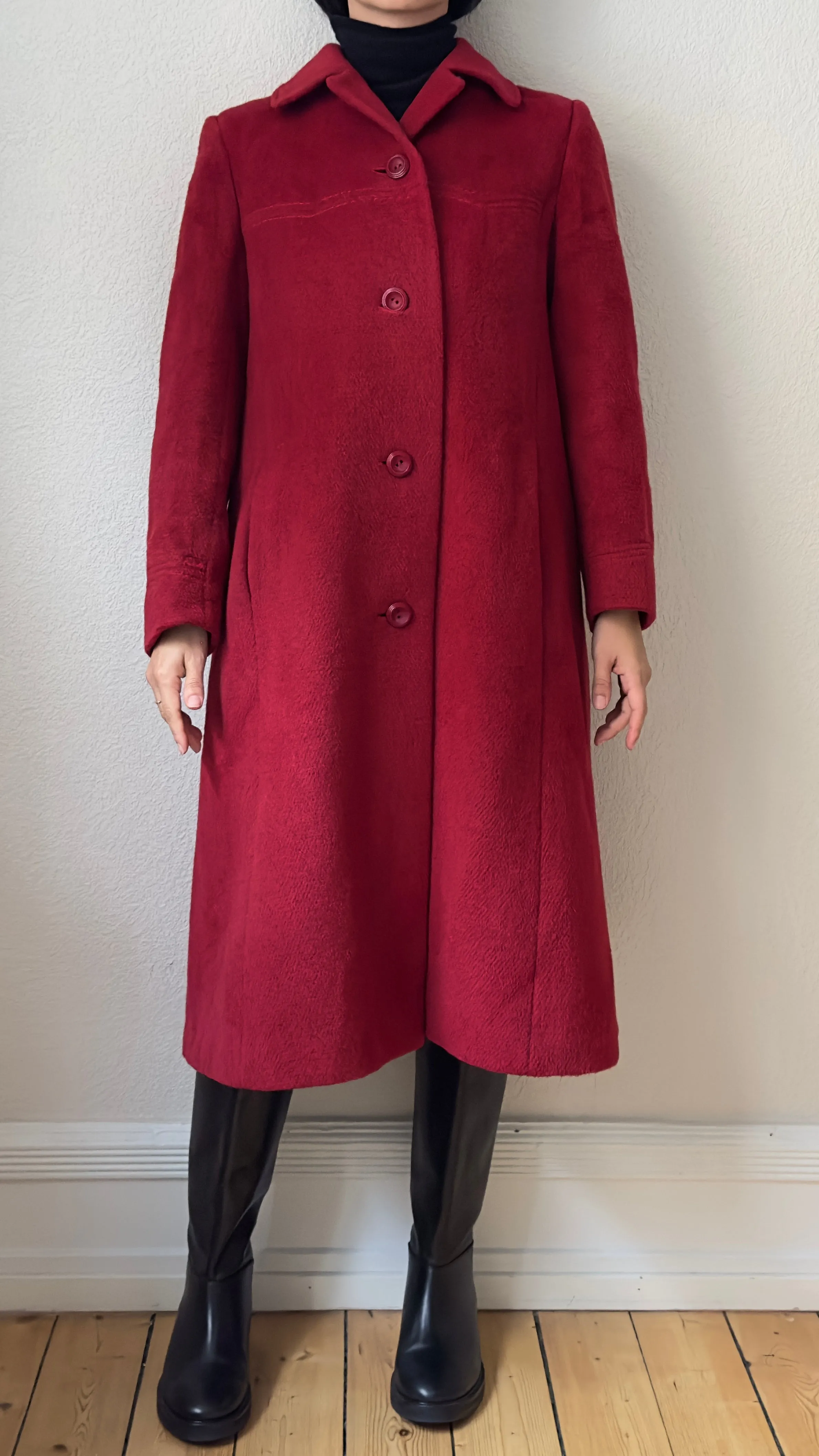 Vintage Red Wool Coat - De Claire, size S