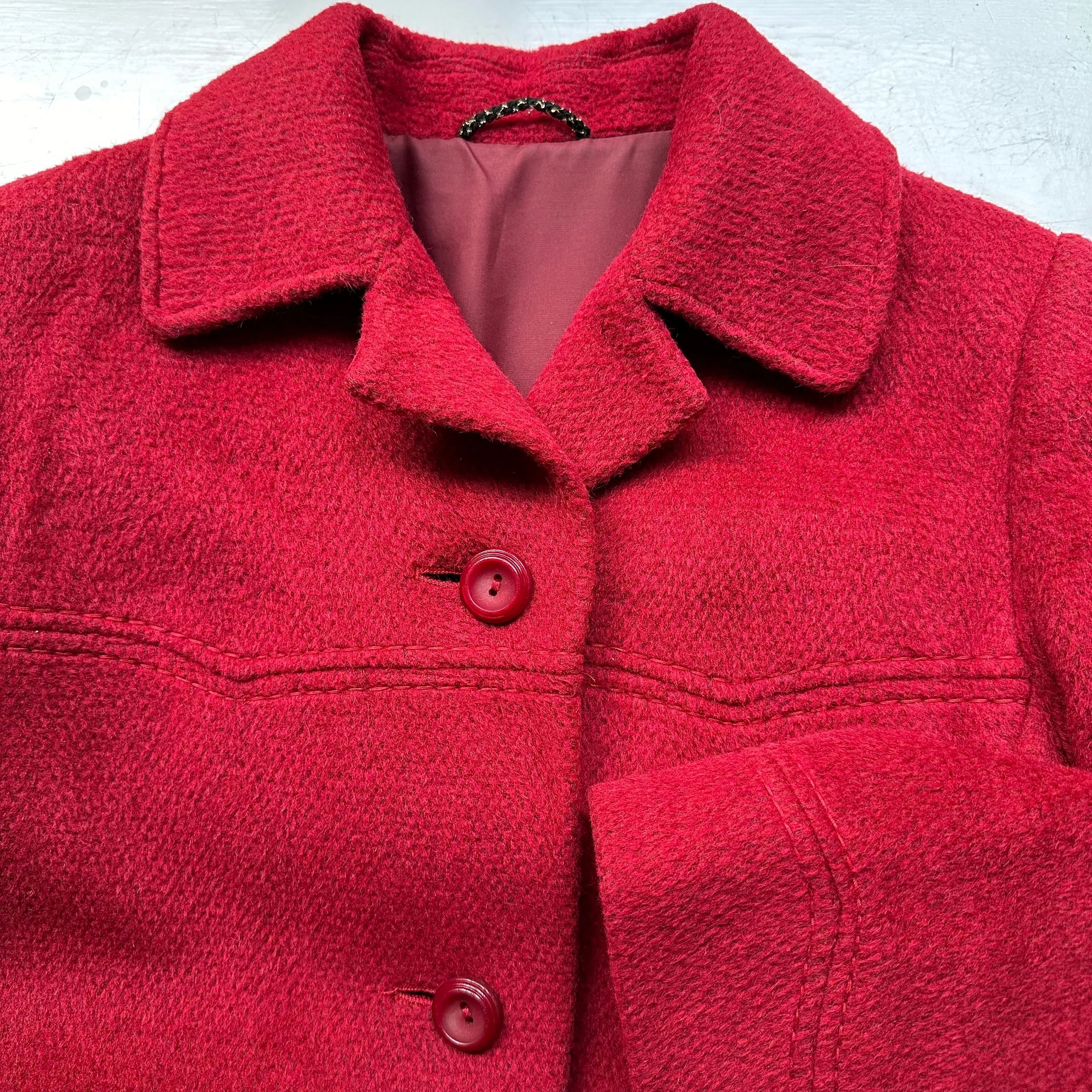 Vintage Red Wool Coat - De Claire, size S