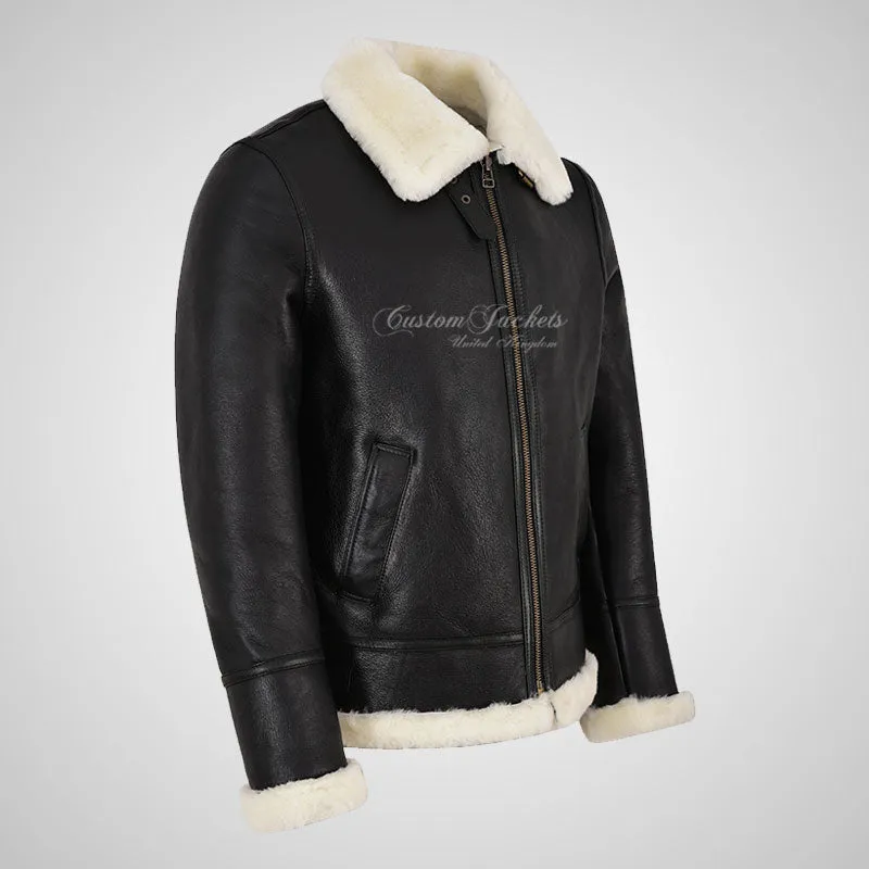 VOSTOK Men's B3 Sheepskin Flying Jacket White Fur Shearling Jacket