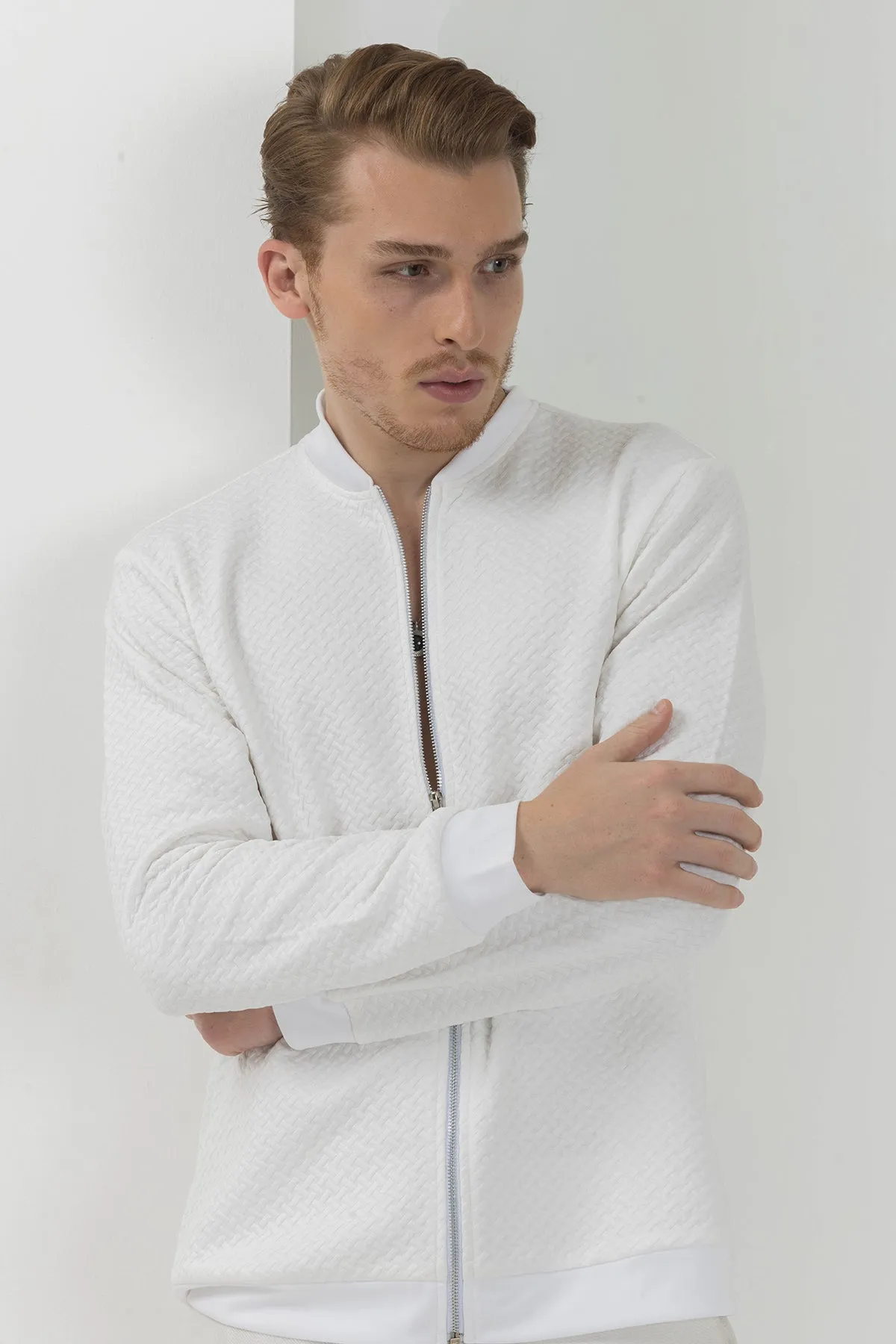 White plaid bomber jacket