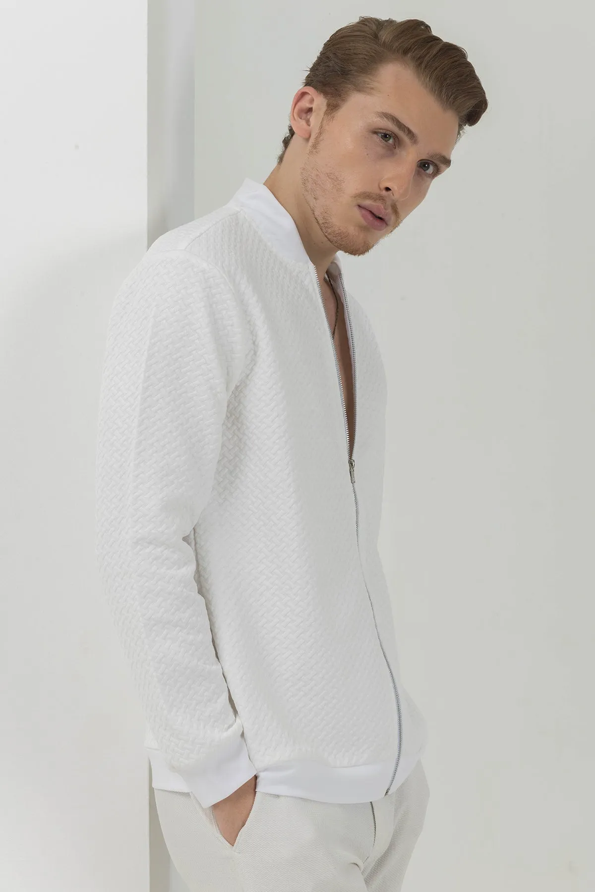 White plaid bomber jacket