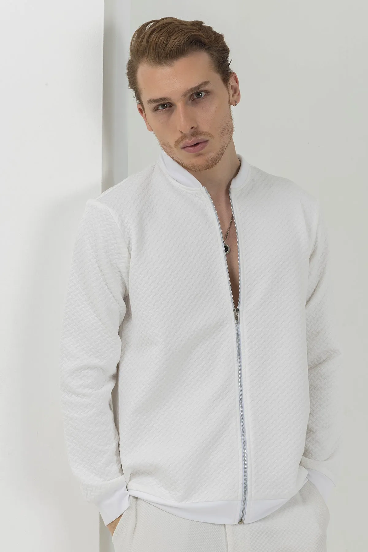 White plaid bomber jacket