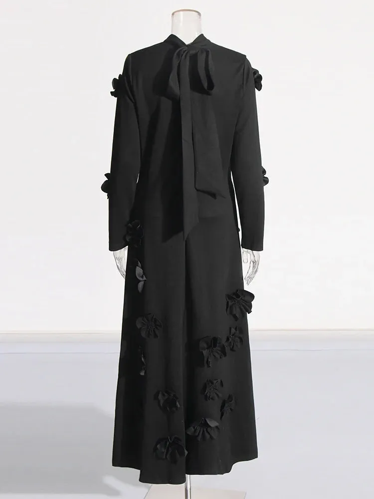 Women Half High Collar Long Sleeves Appliques Formal Dress