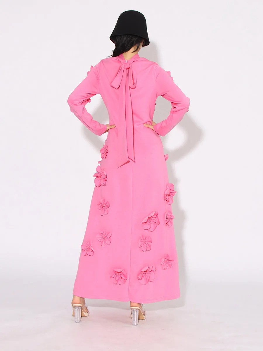 Women Half High Collar Long Sleeves Appliques Formal Dress