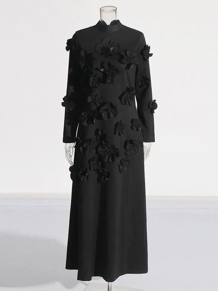 Women Half High Collar Long Sleeves Appliques Formal Dress