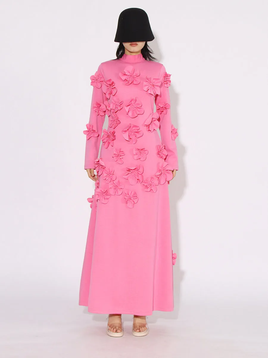 Women Half High Collar Long Sleeves Appliques Formal Dress
