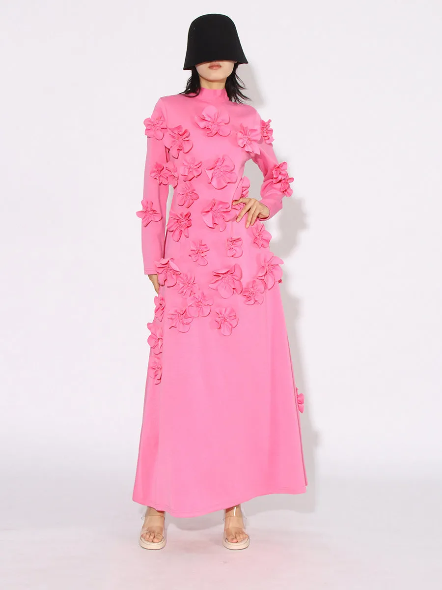 Women Half High Collar Long Sleeves Appliques Formal Dress