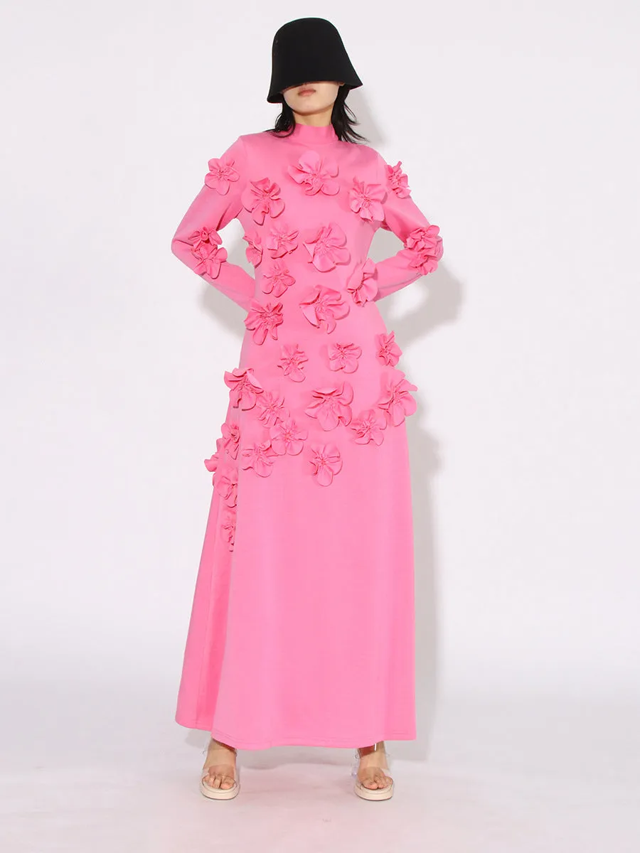 Women Half High Collar Long Sleeves Appliques Formal Dress