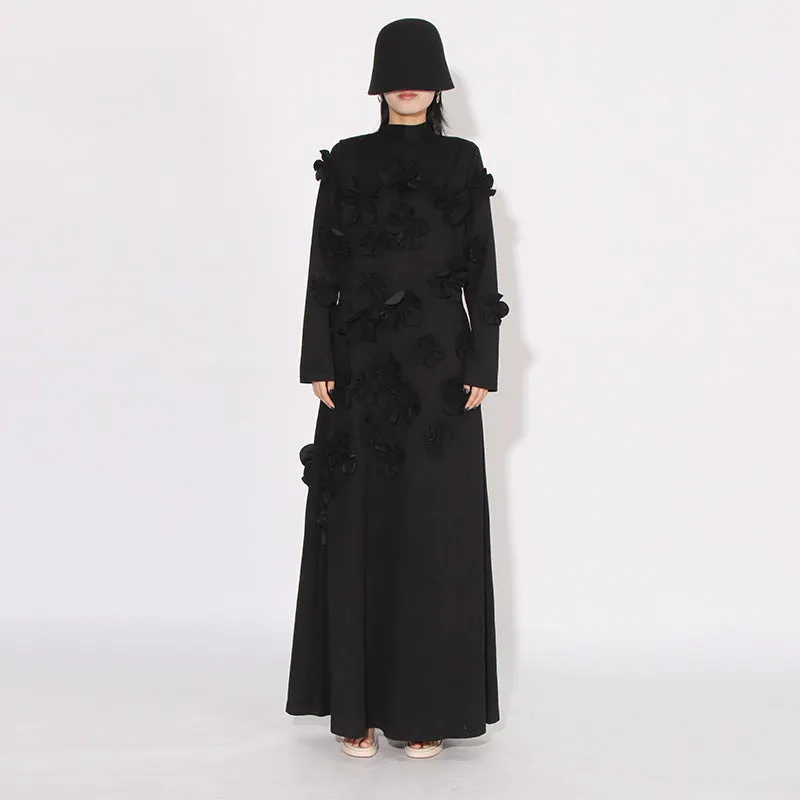 Women Half High Collar Long Sleeves Appliques Formal Dress