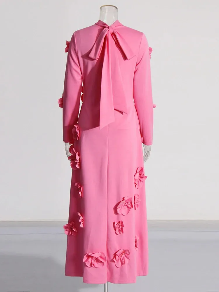 Women Half High Collar Long Sleeves Appliques Formal Dress