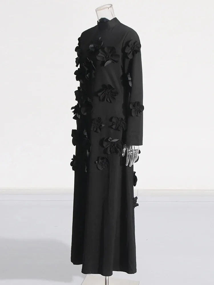 Women Half High Collar Long Sleeves Appliques Formal Dress