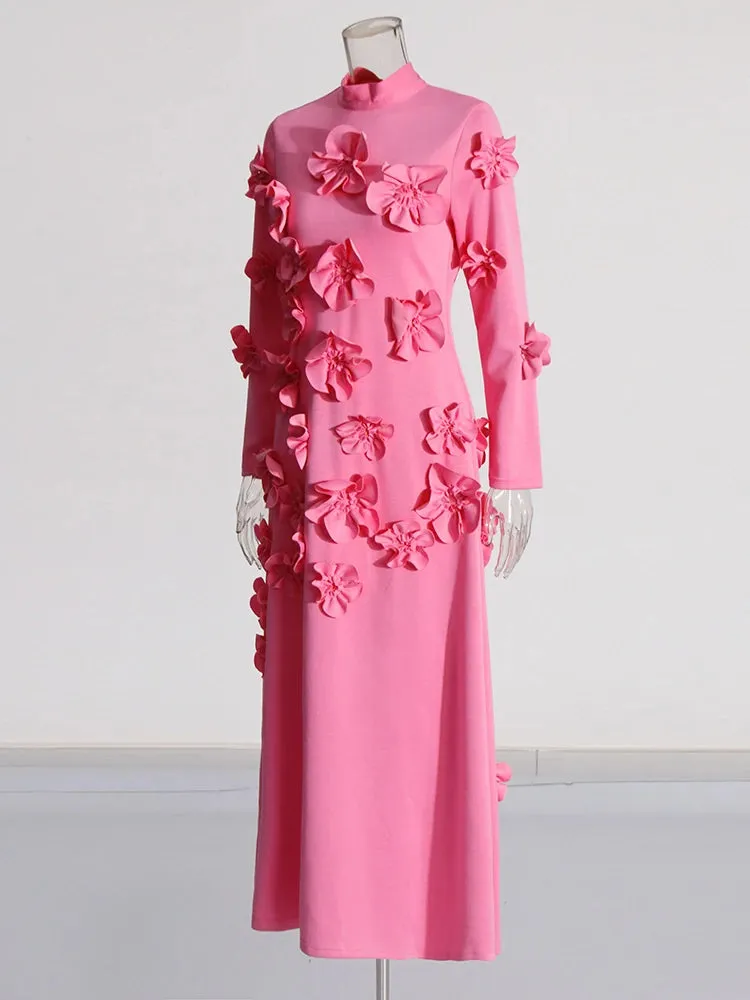 Women Half High Collar Long Sleeves Appliques Formal Dress