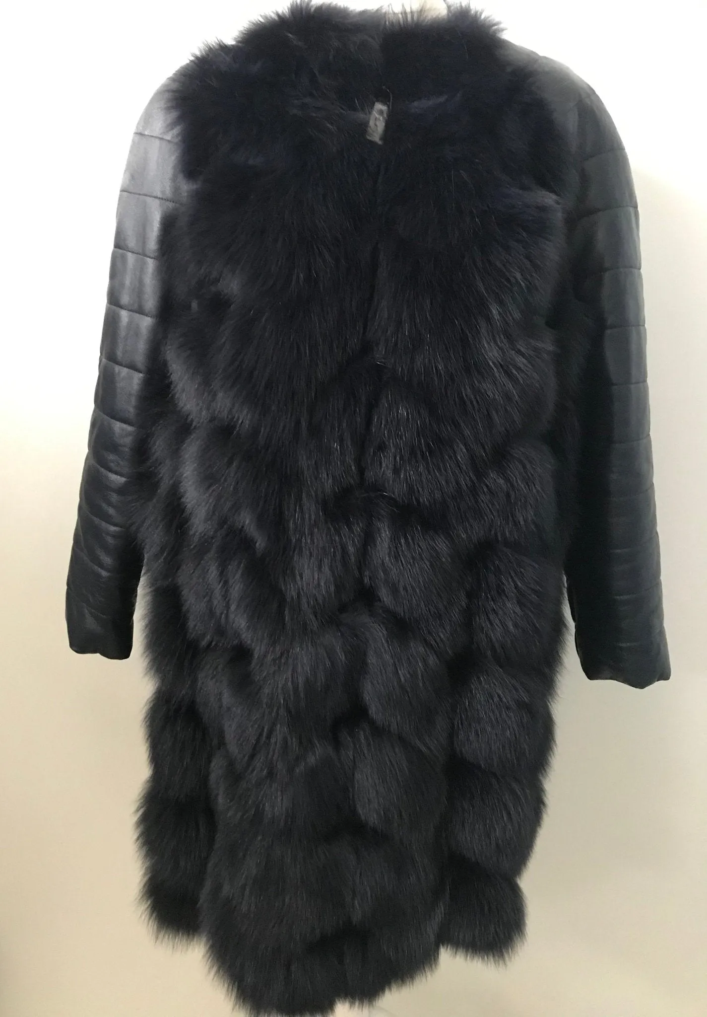 Women Navy jacket сoat arctic fox fur and leather