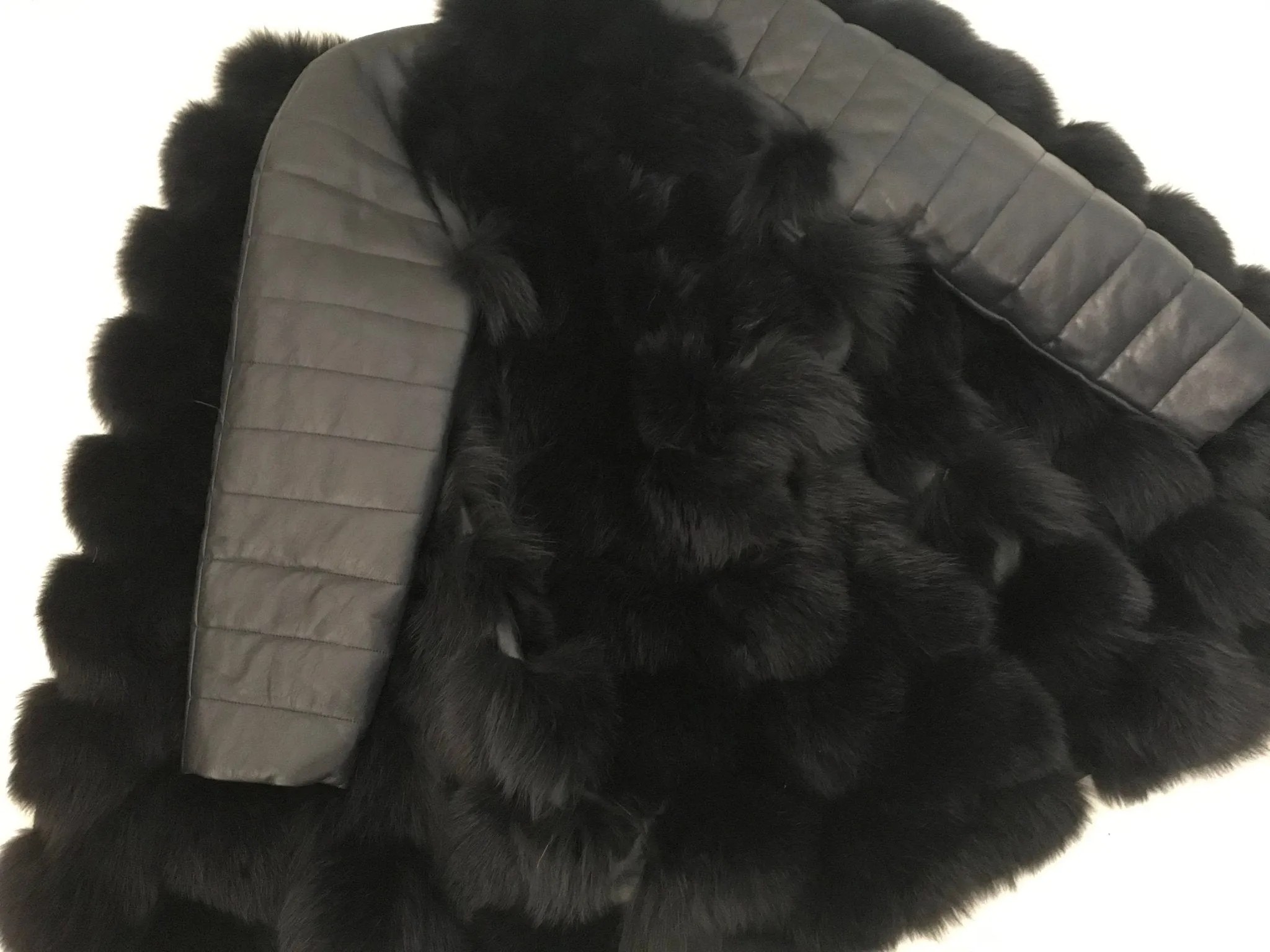 Women Navy jacket сoat arctic fox fur and leather