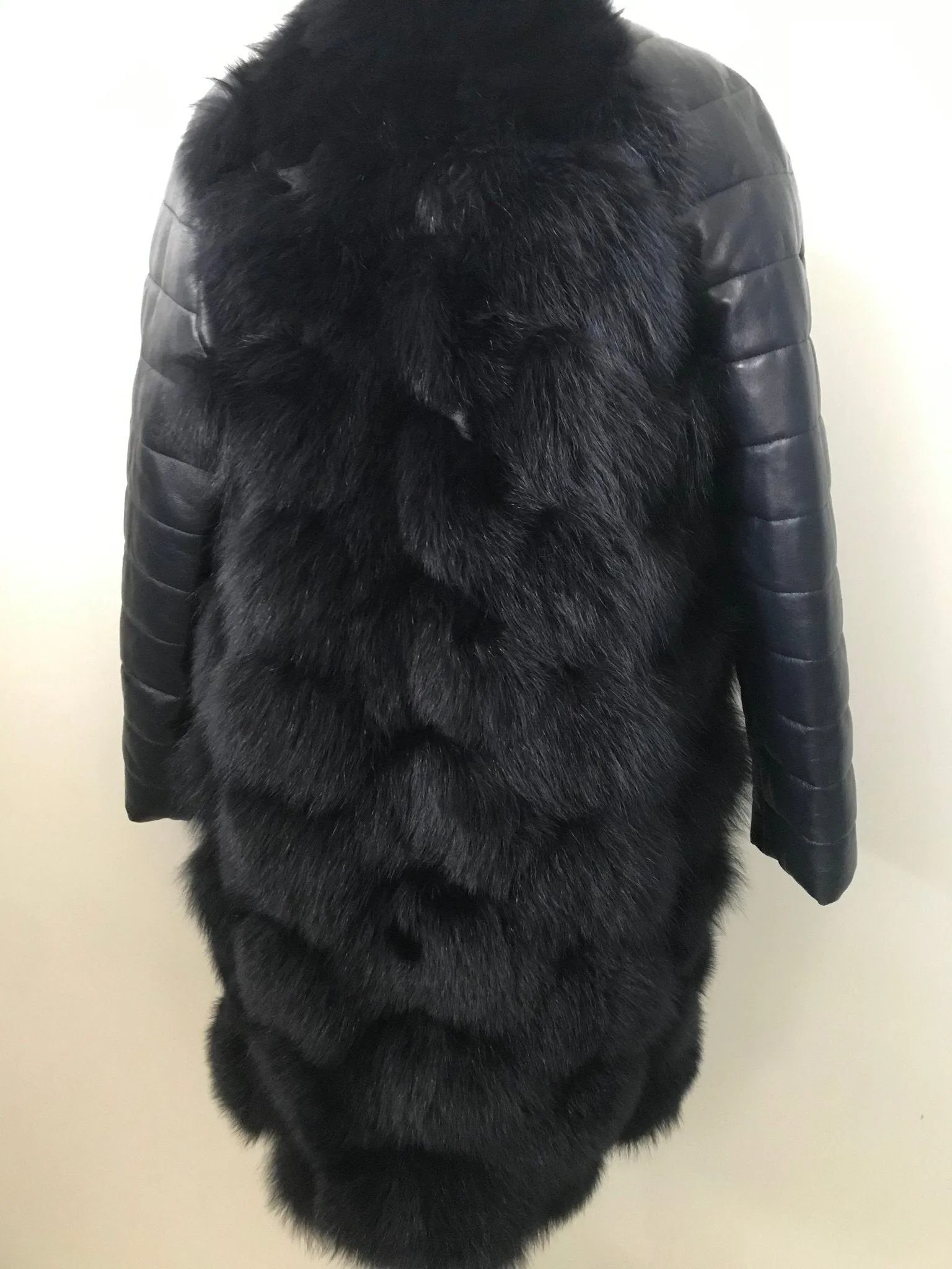 Women Navy jacket сoat arctic fox fur and leather