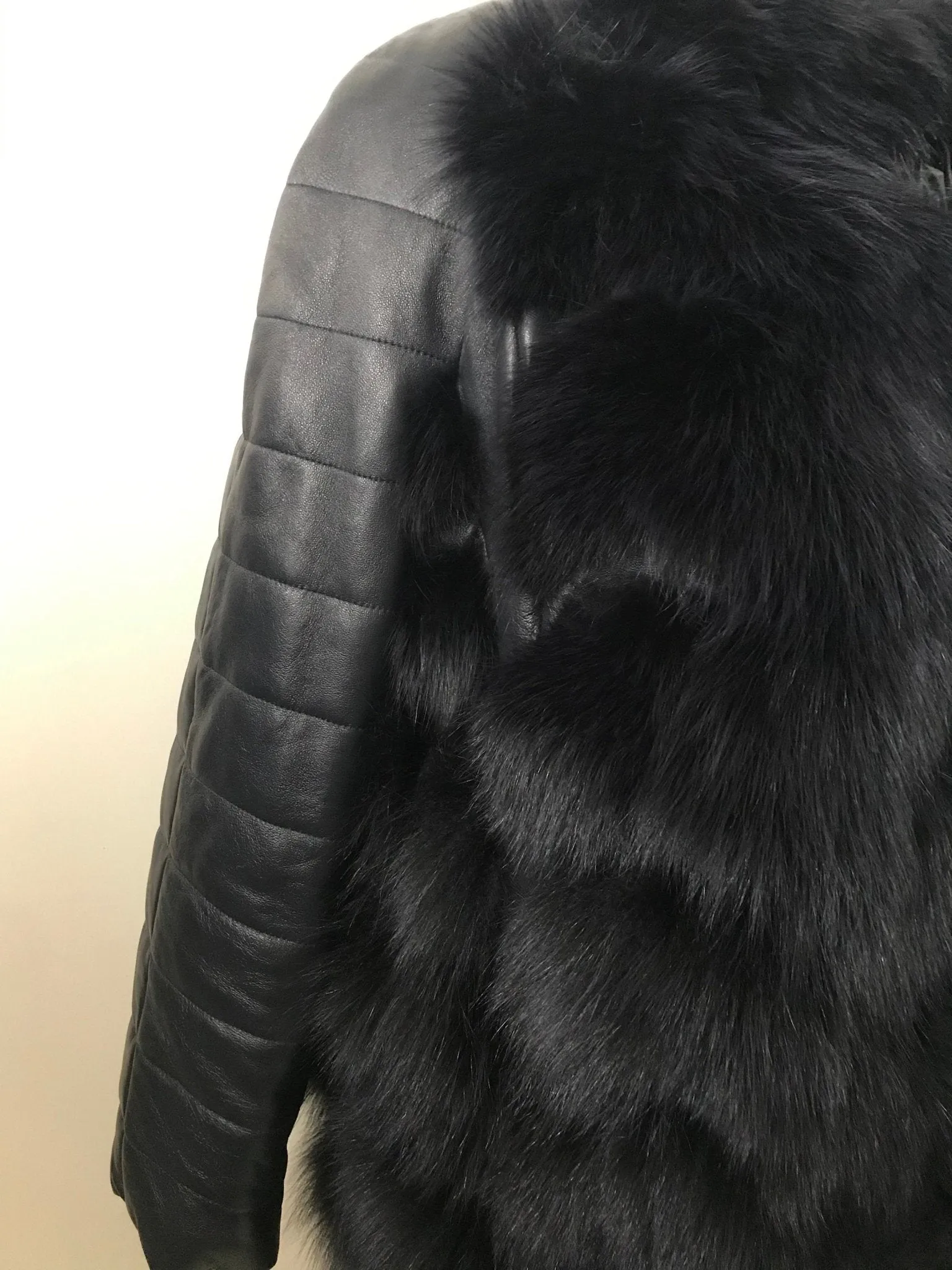 Women Navy jacket сoat arctic fox fur and leather