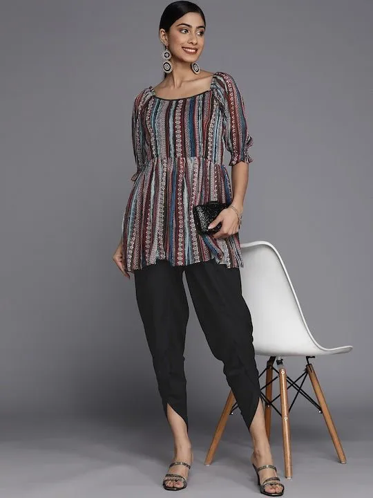 Women Striped Kurti With Dhoti Pants