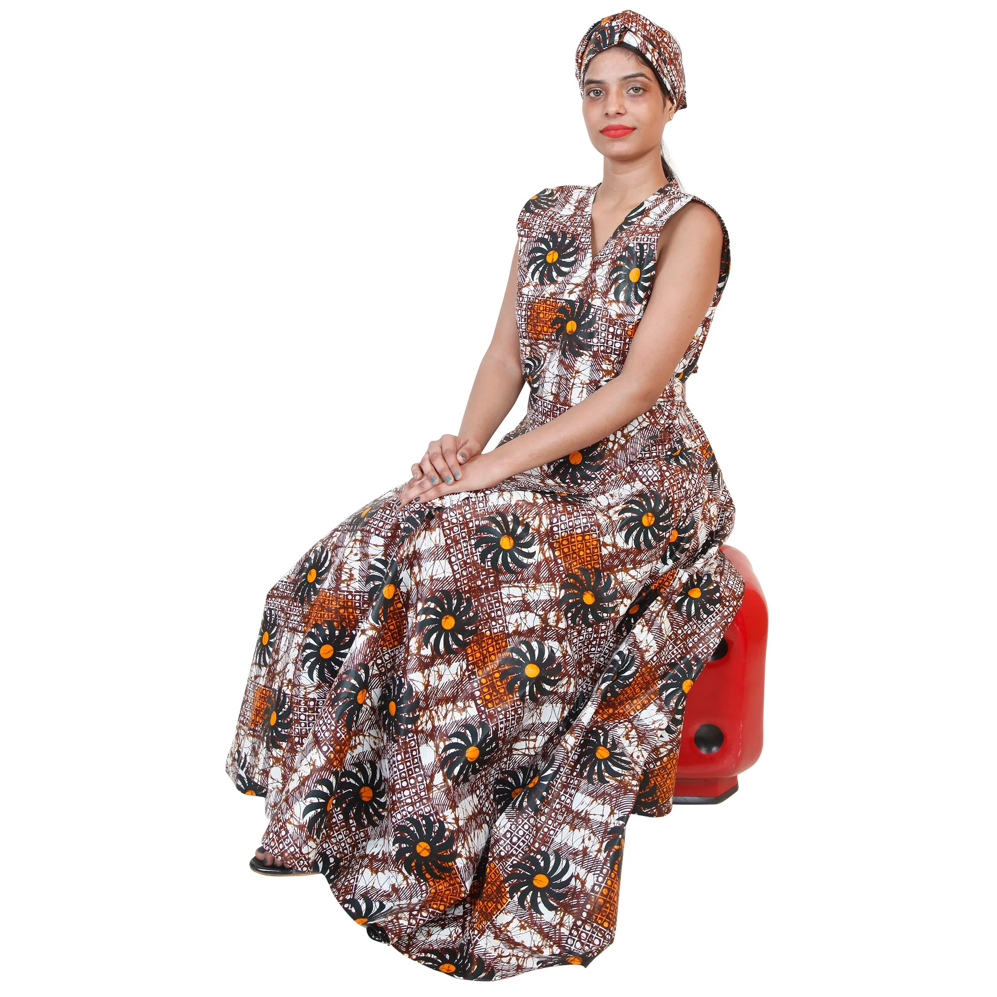 Women's V-Neck Cut Sleeves Maxi Dress -- FI-55 C/S