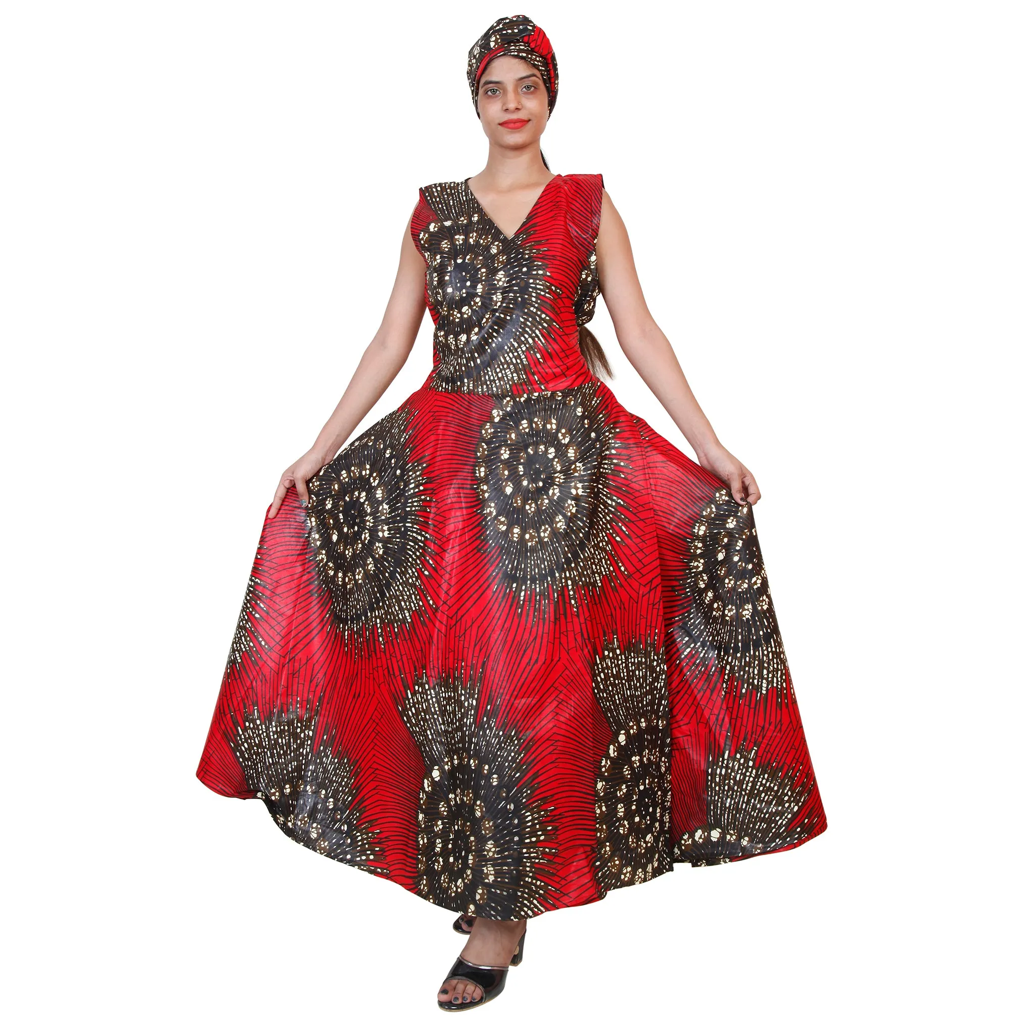 Women's V-Neck Cut Sleeves Maxi Dress -- FI-55 C/S