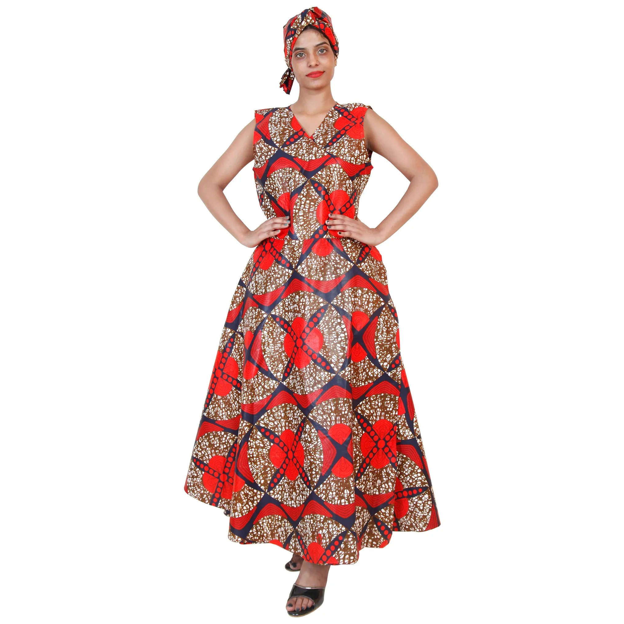 Women's V-Neck Cut Sleeves Maxi Dress -- FI-55 C/S