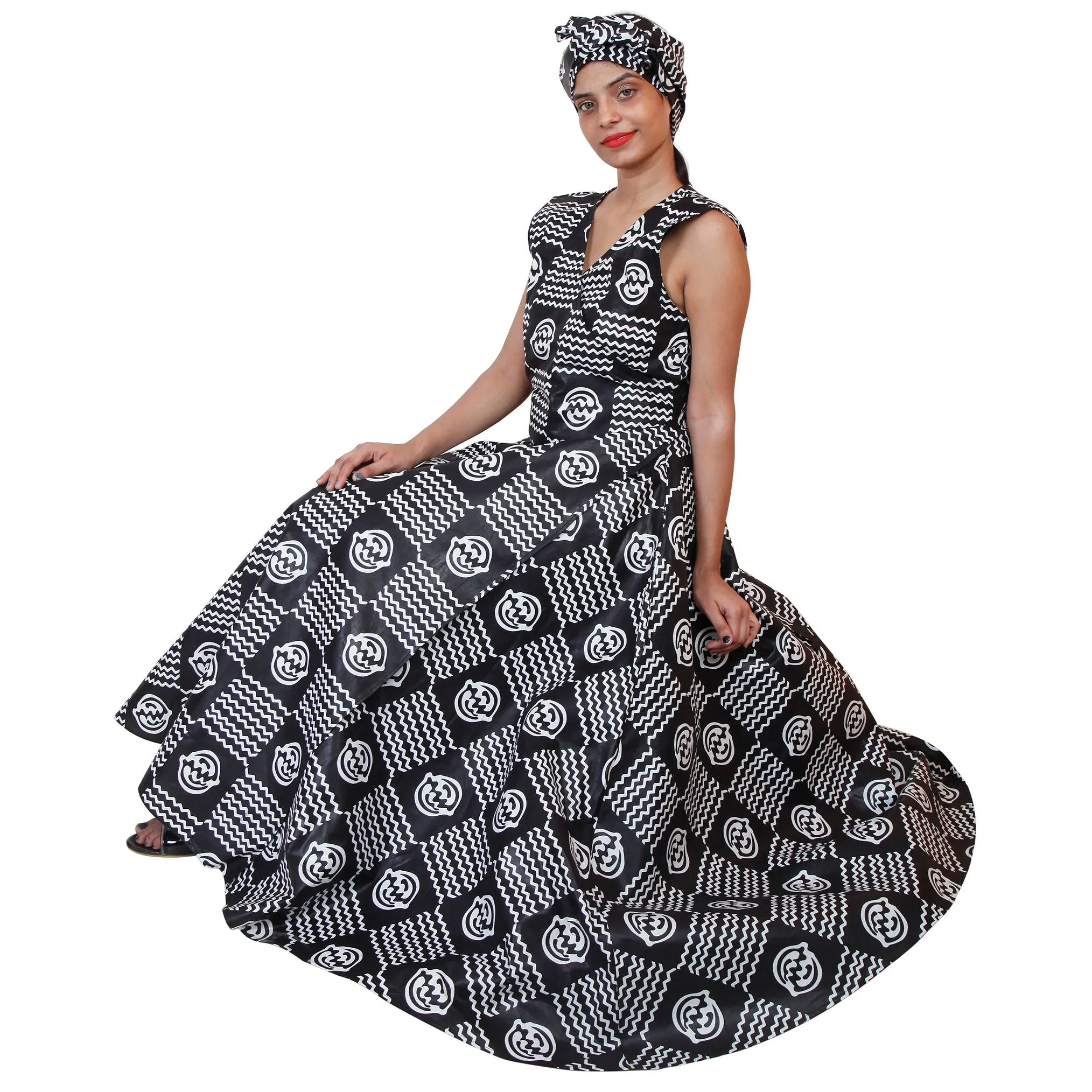Women's V-Neck Cut Sleeves Maxi Dress -- FI-55 C/S