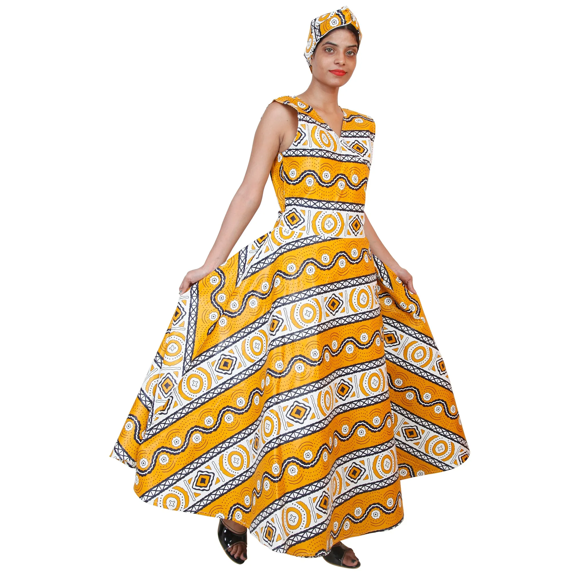 Women's V-Neck Cut Sleeves Maxi Dress -- FI-55 C/S
