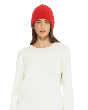Womens's Pure Cashmere Ribbed Hat Red
