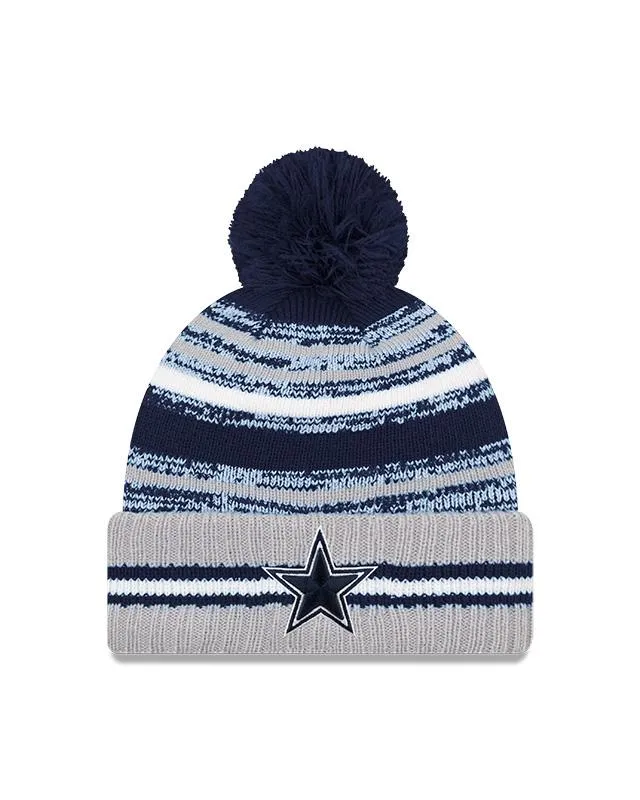 Youth Dallas Cowboys New Era 2021 NFL Sideline - Sport Official Pom Cuffed Knit Hat - Navy/Gray