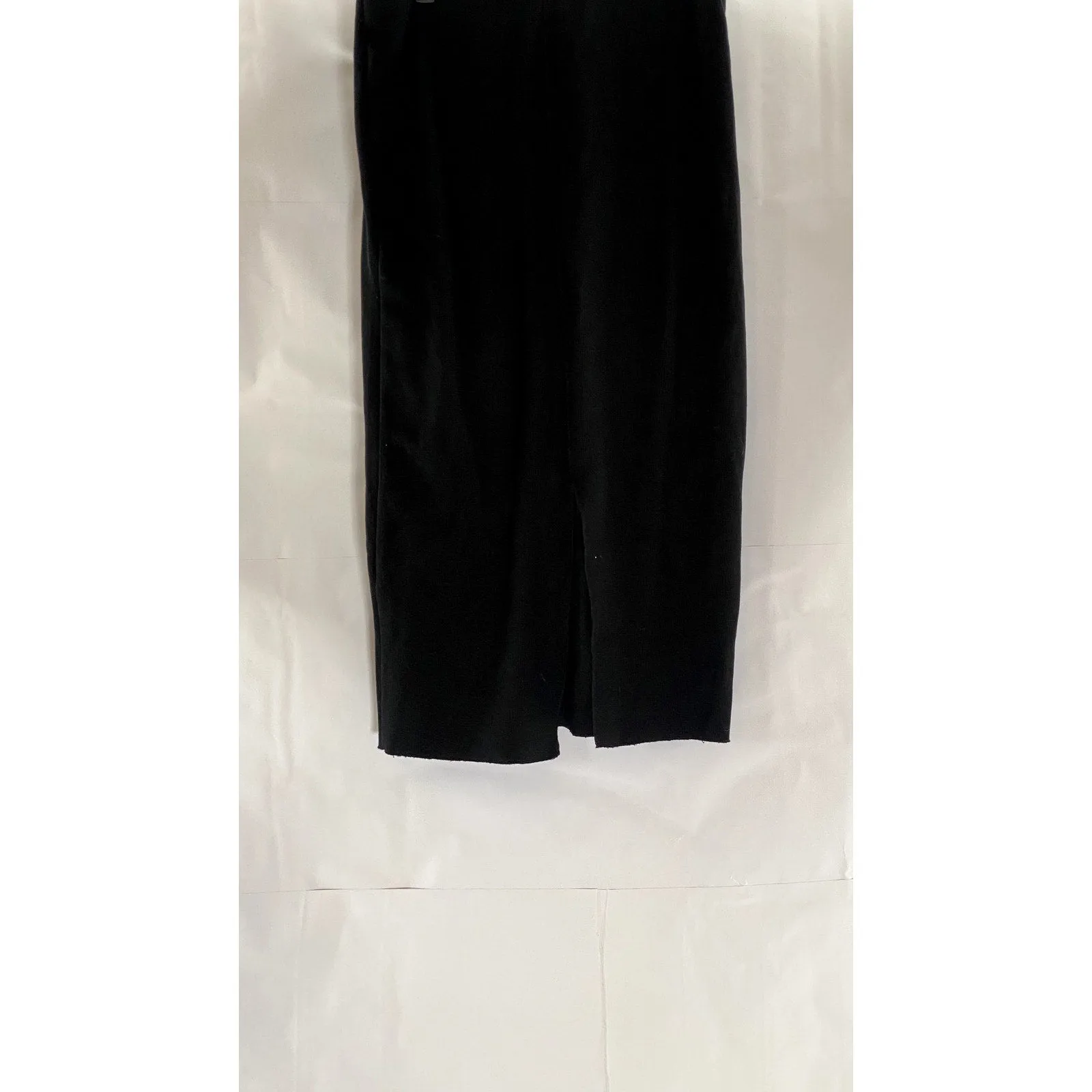 ZARA Women's Black Rib Knit Elasticized Waist Back-Slit Midi Skirt SZ L