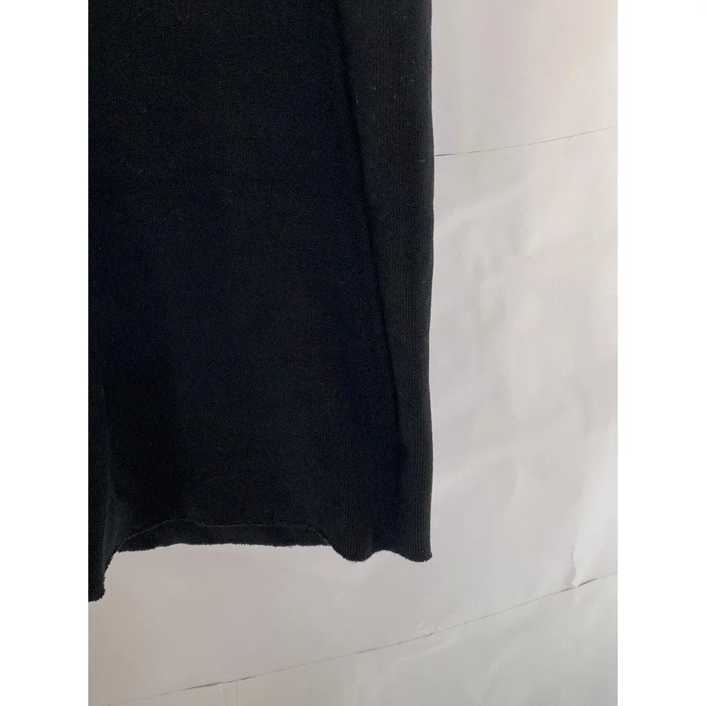 ZARA Women's Black Rib Knit Elasticized Waist Back-Slit Midi Skirt SZ L