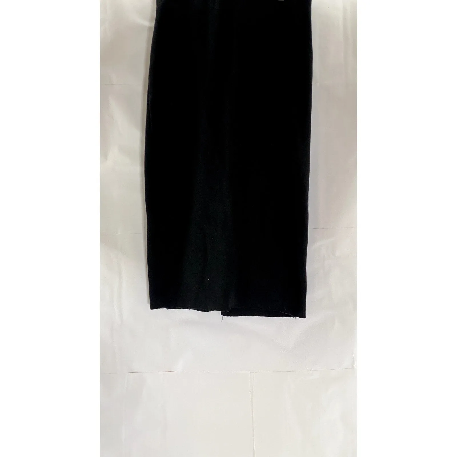 ZARA Women's Black Rib Knit Elasticized Waist Back-Slit Midi Skirt SZ L