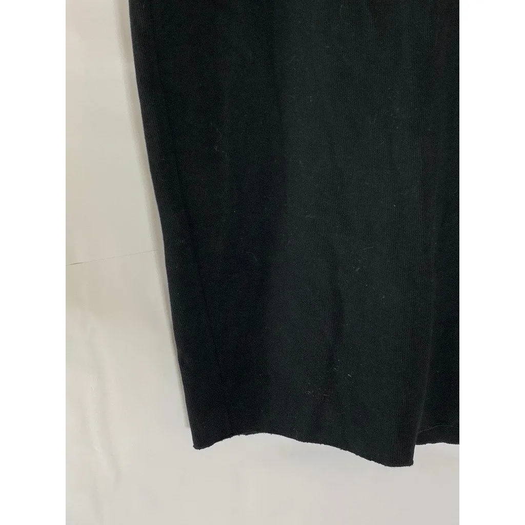 ZARA Women's Black Rib Knit Elasticized Waist Back-Slit Midi Skirt SZ L